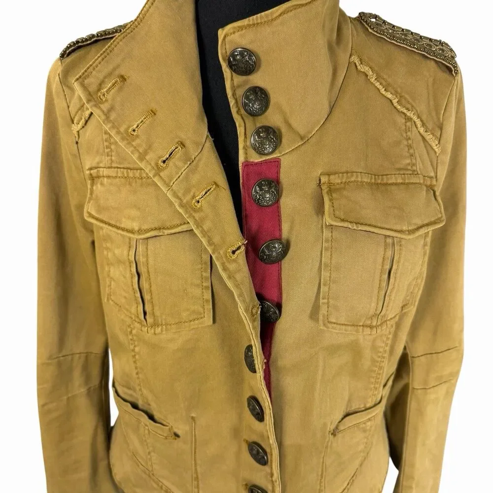 Free People Military Cropped Shrunken Officer Jacket Medium Epaulette Festival